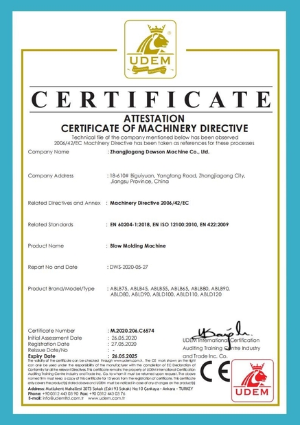 Chiny Dawson Machinery &amp; Mould Group Co.,Ltd Certyfikaty